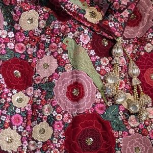 Red, Pink, Magenta Floral Wedding Gown Lehenga